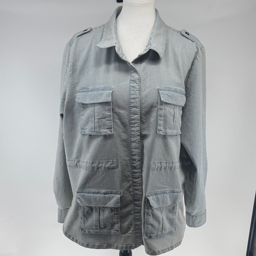 Universal Thread Railroad Striped Utility Jacket Faded Light Blue Women's XL